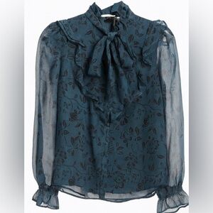 NWT! Ann Taylor Blue & Black Floral Blouse size XL